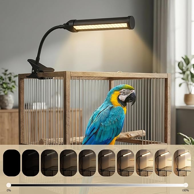 Full Spectrum Bird Cage Light for Birdcage, LED Bird Lamp with 90 Beads, Timer & Brightness Control for Indoor Use Safe Chew-Resistant Bird Light Lamp, Flexible Gooseneck, 3/9/12H Timer for Daily Care