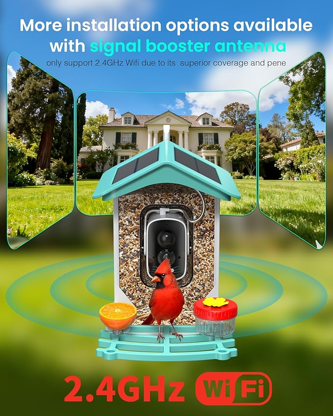 Smart Bird Feeder with Camera, AI Identifies 16,000+ Birds, Solar Powered, 2.5K HD, Auto Capture & Notify, Ideal Gift for Bird Lovers