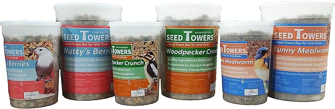 Wildlife Sciences Songbird Treats Seed Towers| 4-5 lb Large Seed Log Towers for Wild Birds (Woodpecker Crunch)