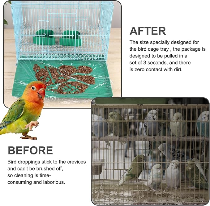 17X12.6 Inches Disposable Bird Cage Liner Bags, 0.6 Mil 50 Pack Plastic Leak-Proof with Cage Cleaning Brush, for Parrots, Rabbits, Guinea Pigs