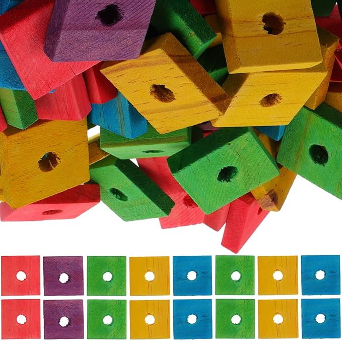 SEWACC 100pcs Parrot Wooden Chewing Toys, Bird Toy Wood Blocks, Mini Wood Chips for DIY Playing Chewing Shredding