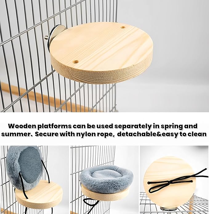 2Pcs Bird Perch Stand Platform Plush Parrot Hanging Hammock Warm Bird Nest Snuggle Hut Birds Sleeping Bed Wood Perch for Parrot, Budgies, Parakeet, Cockatiels, Conure, Lovebirds-Purple&Grey