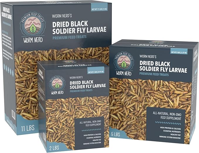 Worm Nerd WN63 5LB Dried Black Soldier Fly Larvae Non-GMO High Protein and Calcium Treat for Chickens, Birds, Reptiles, Amphibians, Fish