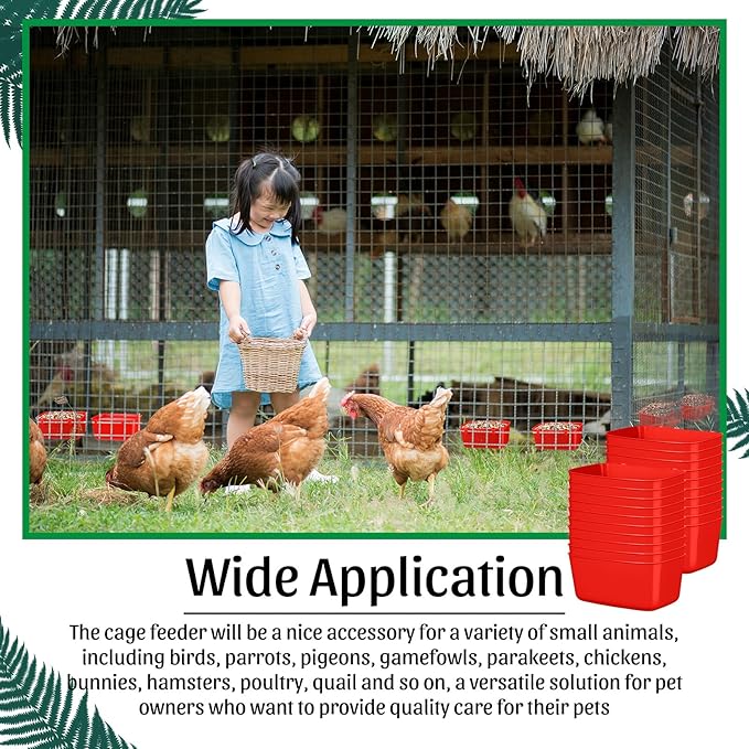 Zhehao 20 Pcs Bird Cage Cups Chicken Feeder Waterer Cups 18 oz Pigeon Feeder Plastic Poultry Wire Cage Hanging Rooster Chicken Water Bowl for Pet Bunny Gamefowl Poultry(Red)