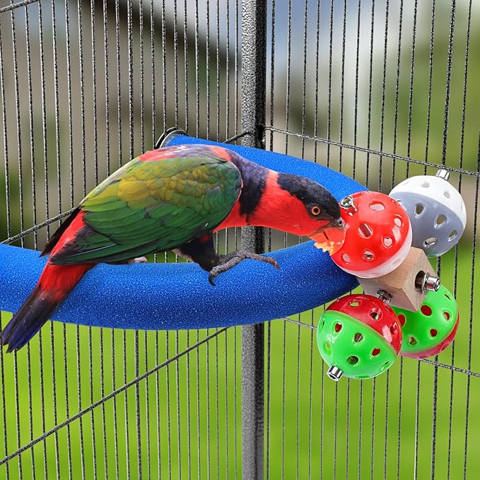 FrgKbTm U Shape Parrot Perch Stand Toy Bird Platform Sand Paw Grinding Clean Stick Exercise Conure Budgie Cockatiel Cage Accessories (Blue-Rotate)