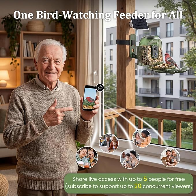 HIXX Smart Bird Feeder with 4MP Camera – Auto Capture Video, AI Bird Identification, Large Capacity & Seed Guard, Solar Powered Night Light, Live Birdwatching Camera for Lovers, Family & Friends