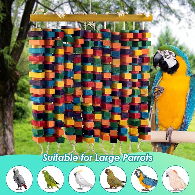 DBNESS 23 Inch Extra Large Bird Toy, 336PCS Colorful Natural Chew Wood Blocks Hanging Parrot Tearing Toys, Birds Cage Accessories for Macaws, Amazon Parrots, African Grey, Cockatoos