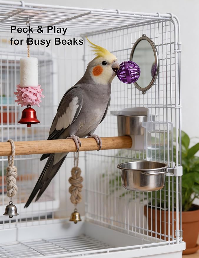 12 Pack Bird Toys, Interactive Bell Rattles and Bite Resistant Toys for Parrots, Parakeets and Small Birds