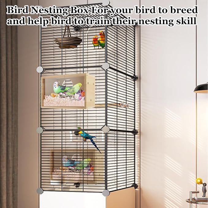 QTLCOHD 2 Pack Parakeet Nesting Box, Natural Wood Breeding Box with Transparent Acrylic Window, Bird Nesting Box for Parakeets, Lovebird, Cockatiels, Conure