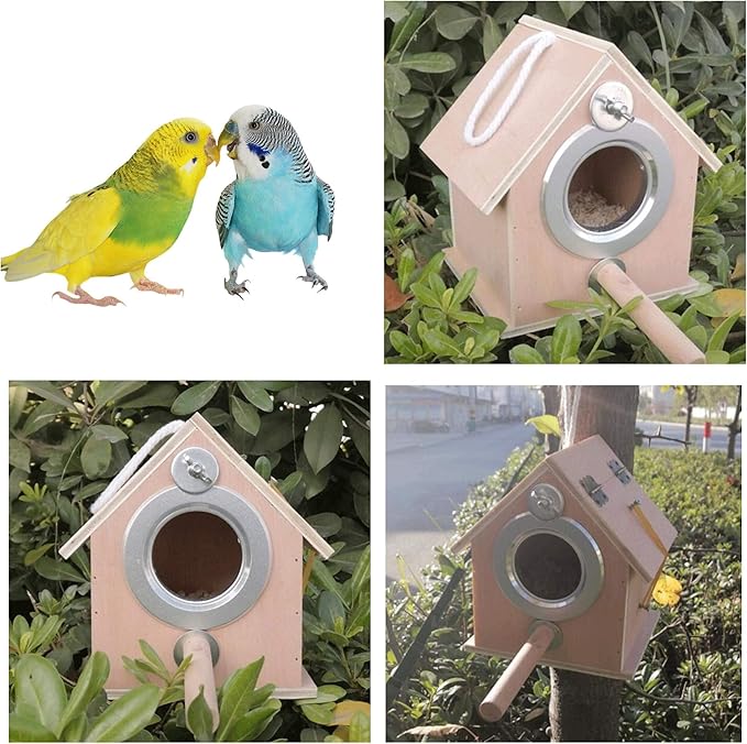 Parakeet Nesting Box, Parrot Wooden House Nesting Box, Bird Breeding Nest Warm Box with Stand Perch, Parrotlets Aviary Cage Budgie Mating Box for Lovebirds, Cockatiel, Budgie, and Small Birds