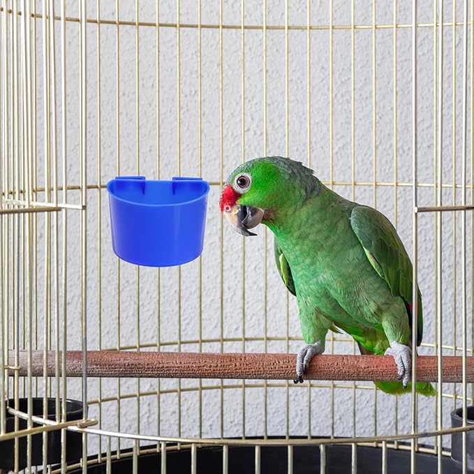 PATIKIL Mini Bird Feeder Cage Cups, 10 Pack Pigeon Water Bowl Large Feeding Sand Cup Hanging Container for Parrot Poultry, Blue