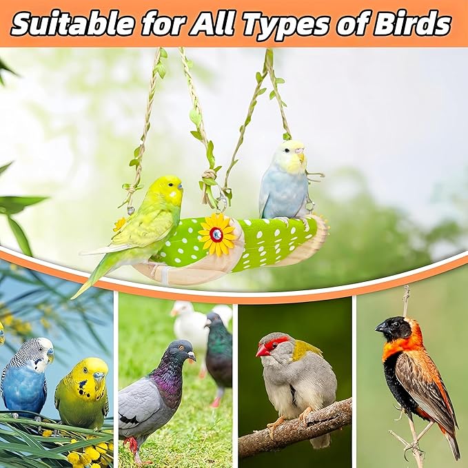 Bird Nest for Cage Parakeets Sleeping Bed Hanging Bird Hammock Parrot Bed Nest Wooden Perch Stand Swing for Conure, Budgie, Lovebird, Finch, Small Pets-Curving Perch