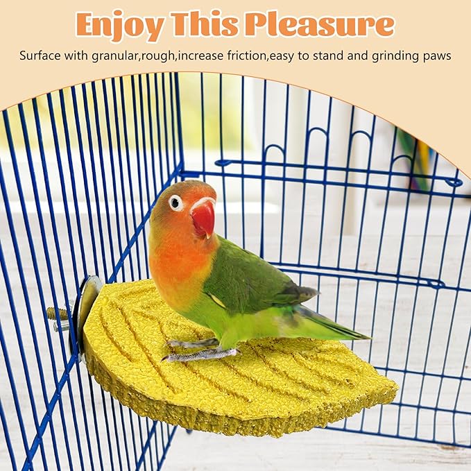 3 Pcs Bird Perch Resin Bird Beak Grinding Stone Leaf Shape Perch Stand Foot Clawing Trimmer Platform Cage Accessories for Cockatiels Conures Budgies Lovebirds (Yellow)