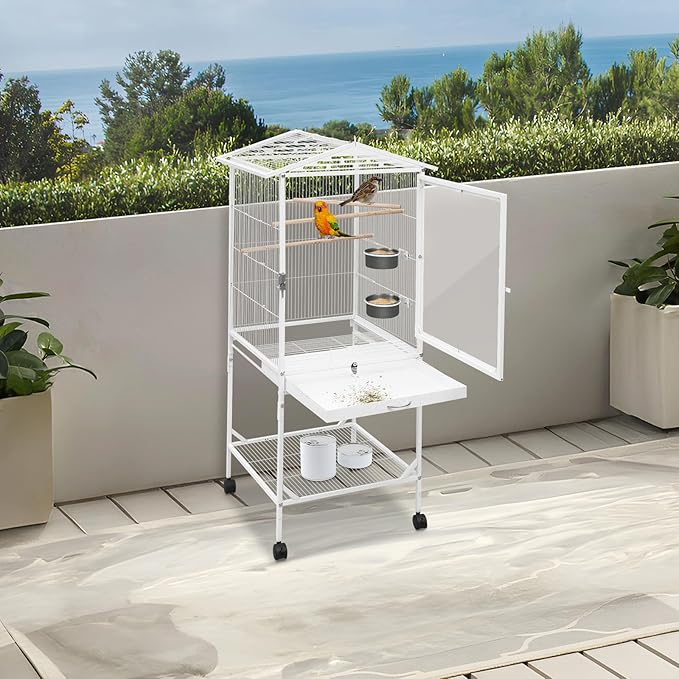 Xuthusman 53.5 Inch Bird Cage with Wheels,Rolling Bird Cage for Parrots with Open Top, Pull-Out Tray Storage Shelf Heavy-Duty Pet Bird House for Cockatiel Parakeet Finch Lovebird