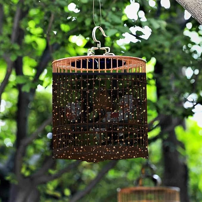 Bird Cage Seed Catcher, 45-90'' Adjustable Bird Cage Cover, Universal Nylon Bird Cage Mesh Net, Bird Cage Skirt Guard Accessories for Parrot Parakeet Macaw Round Square Cage (Black)