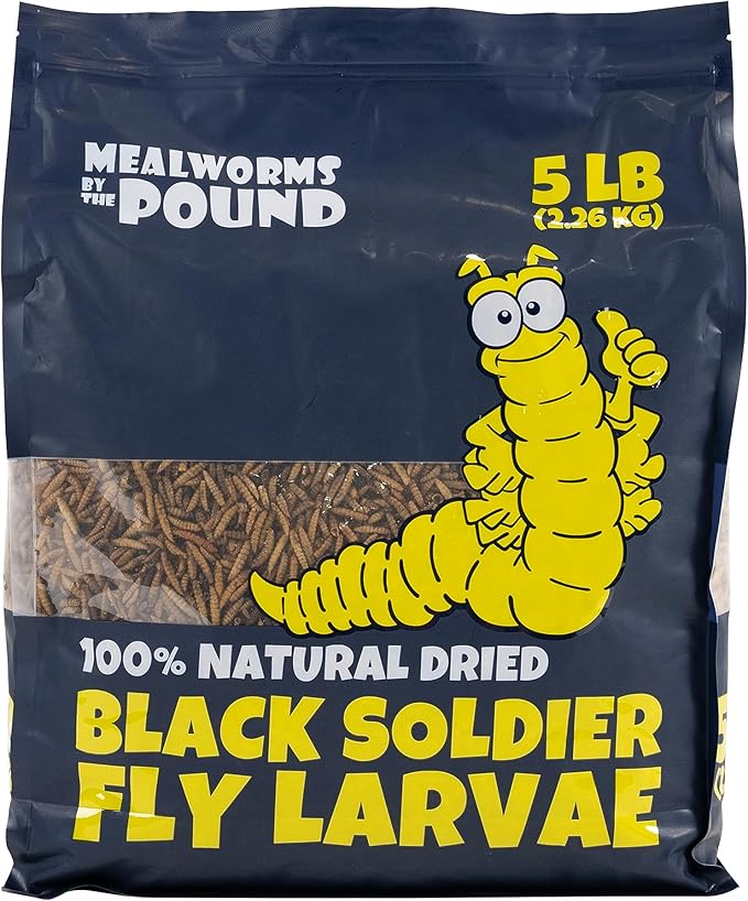 Dried Black Soldier Fly Larvae (5 lbs) - More Calcium Than Mealworms - Treats for Chickens, Wild Birds, & Reptiles