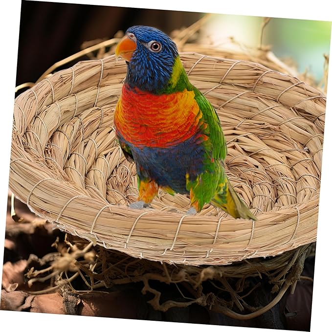 Handmade Straw Bird Nest for Pets Natural Woven Nest House for Parrots Macaws African Greys Furry Animals Sleeping Breeding
