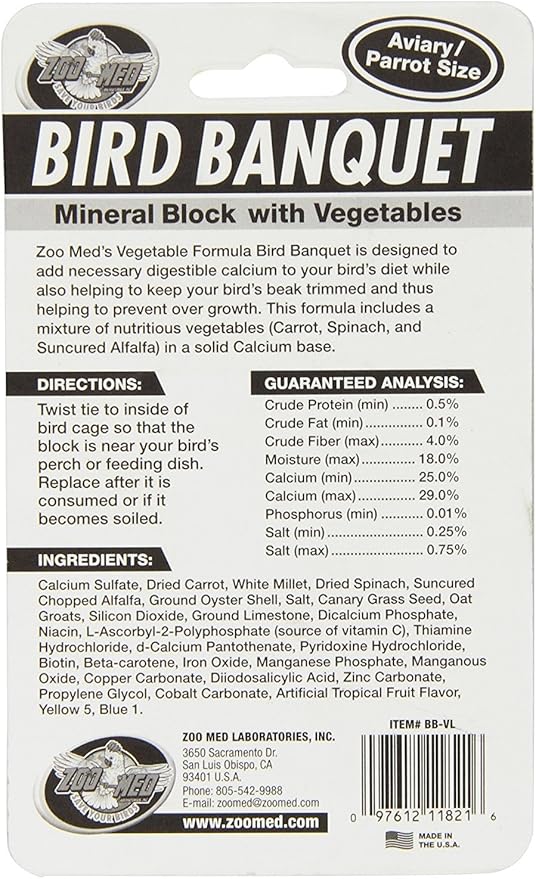 Zoo Med (3 Pack) Mineral Block with Vegetables Bird Banquet, 5-Ounce Each