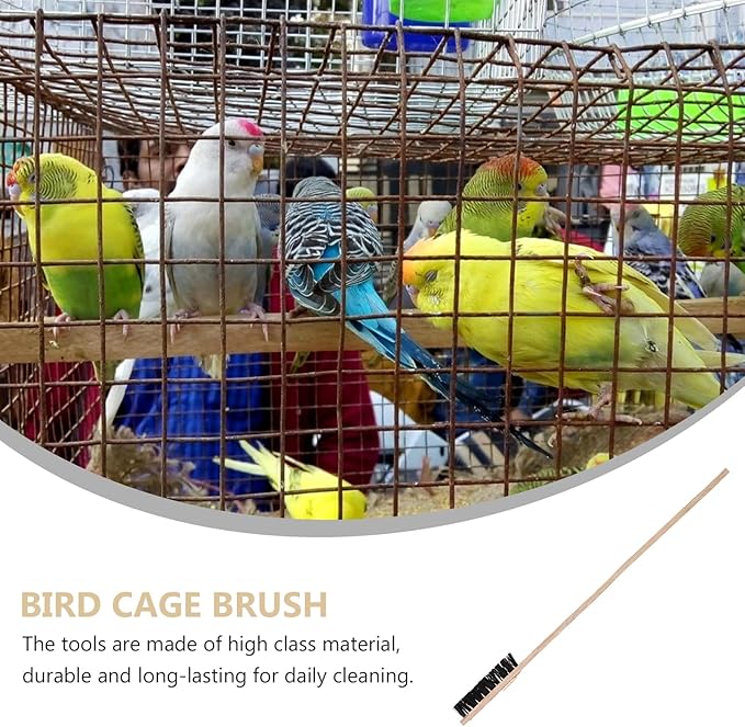 TEHAUX Bird Cage Cleaning Brush, Bird Cage Cleaner Wooden Long Handle Parakeet Cage Cleaner for Parrots Birds Cage Necessary Supplies, Random Color