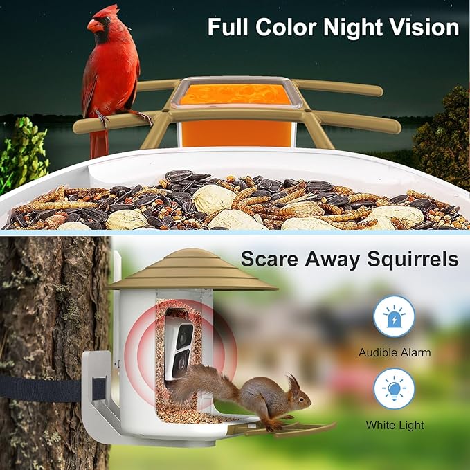 birdsnap® TUC Bird Feeder with Camera 2K HD Live with 32GB Card Auto Detect & Notify AI Identify Camera Birds Feeders Solar Powered Wireless Outdoors Backyard Gift for Mom Dad Birds Lover, 2.4G WiFi
