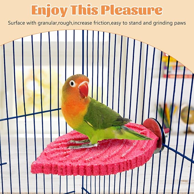 3 Pcs Bird Perch Resin Bird Beak Grinding Stone Leaf Shape Perch Stand Foot Clawing Trimmer Platform Cage Accessories for Cockatiels Conures Budgies Lovebirds (Pink)