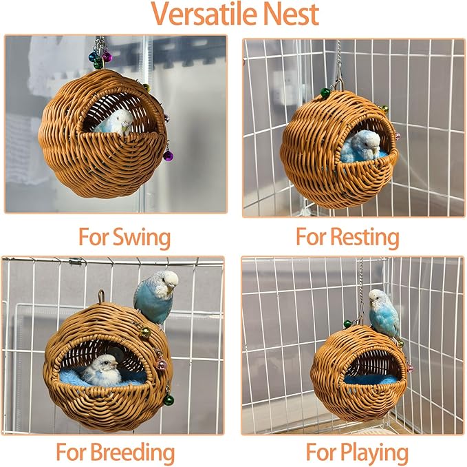 Bird Nest, Warm Bird Bed for Cage Parrot Nesting House Hanging Parakeet Cage Accessories for Lovebird, Canary, Budgie, Finch, Hamster (G-Hole Style)