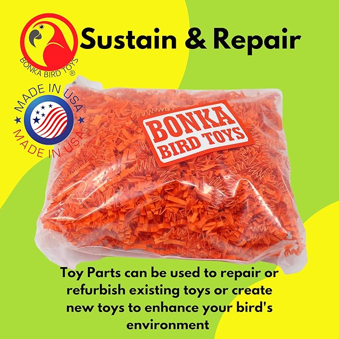 Bonka Bird Toys Colored Crinkle Shred Paper Chew Forage Nesting Treat Natural Multi-Use Craft Part Projects Cockatiels Parakeets Conures Amazons and Other Similar Birds (Orange)