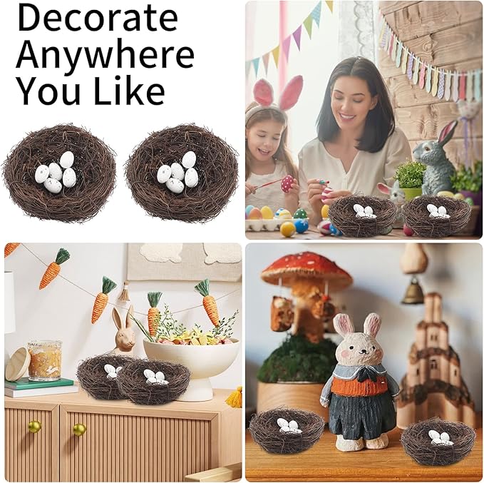 36 Pcs Artificial Bird Nests with Eggs for Crafts,Handmade Natura Rattan Birds Nest for Easter, Wedding, Home, Party, and Christmas Tree Decorations(6Pcs 5.9in Nest 30pcs Eggs)