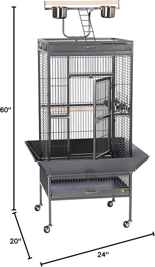 Prevue Pet Products Wrought Iron Select Bird Cage - Large Steel Cage with Rolling Stand, Seed Guards, and Playtop, Ideal for Conures and Medium Birds - Black Hammertone