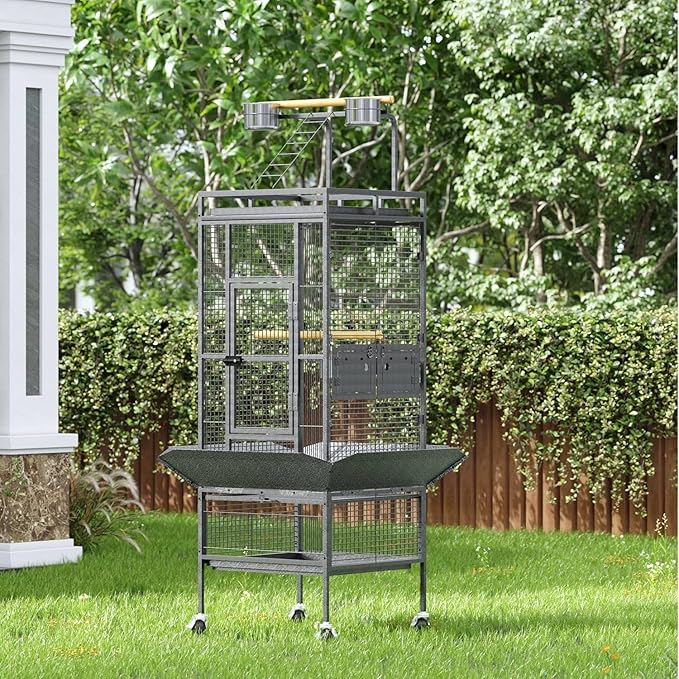 TrailBlaze Spacious 61.5 Inch Large Metal Bird Cage with Play Top and Rolling Stand, Tall Parrot Cage with Feed Bowls for Cockatiels, Conures, Cockatoos, Parakeets, Durable Wrought Iron