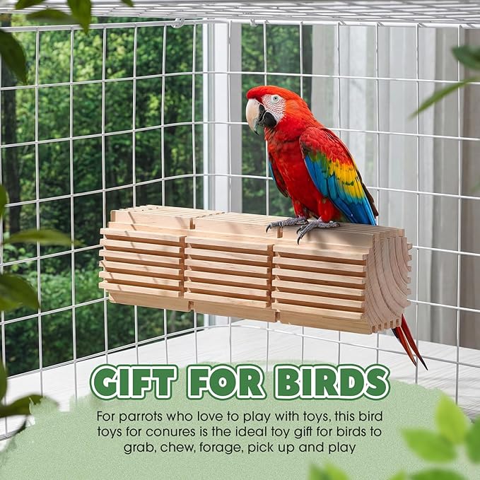 CroBlissful 1 Pcs Wooden Parrot Chew Toys Natural Wooden Bird Foraging Toy Chew Accessories Relieve Boredom and Anxiety, Foraging Toys, for Parakeet, Cockatiel, Conure, Budgie, Lovebird (L)