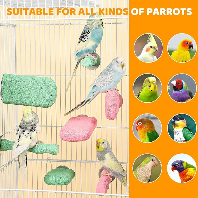 6 Pack Bird Beak Grinding Calcium Stone, Parrot Cage Perch Stand Platform Foot Claws Trimmer, Parrot Teething Stone Toy, Bird Cage Accessories for Parakeet Rabbit Bunny Hamster, Chinchilla (Large)