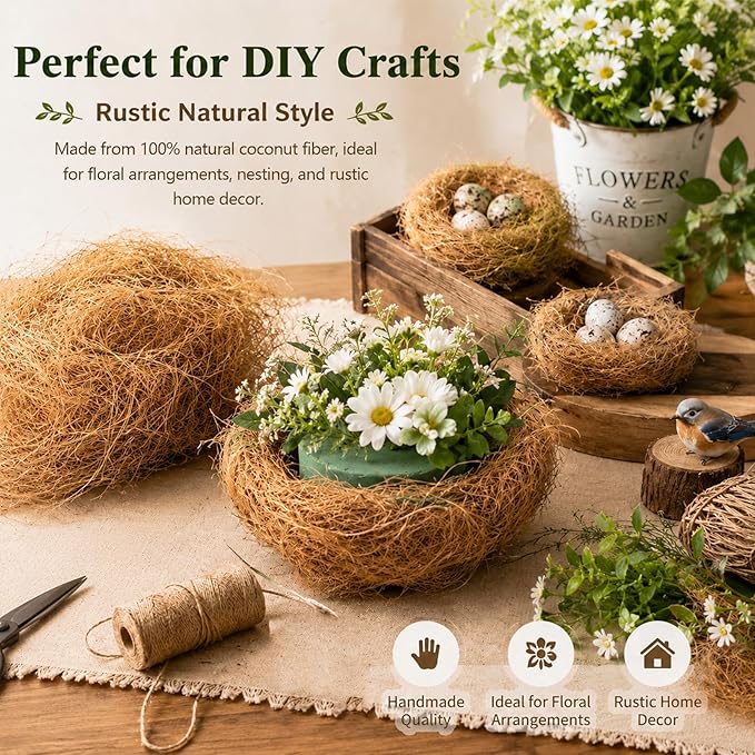 Sukh 3PCS Coconut Fiber for Bird Nest - Canary Nesting Material Coconut Bird Nest Finch Coconut Fiber Loose Bedding Substrate for Laying Eggs,Resting Materials for Birds, Hummingbird Parakeet