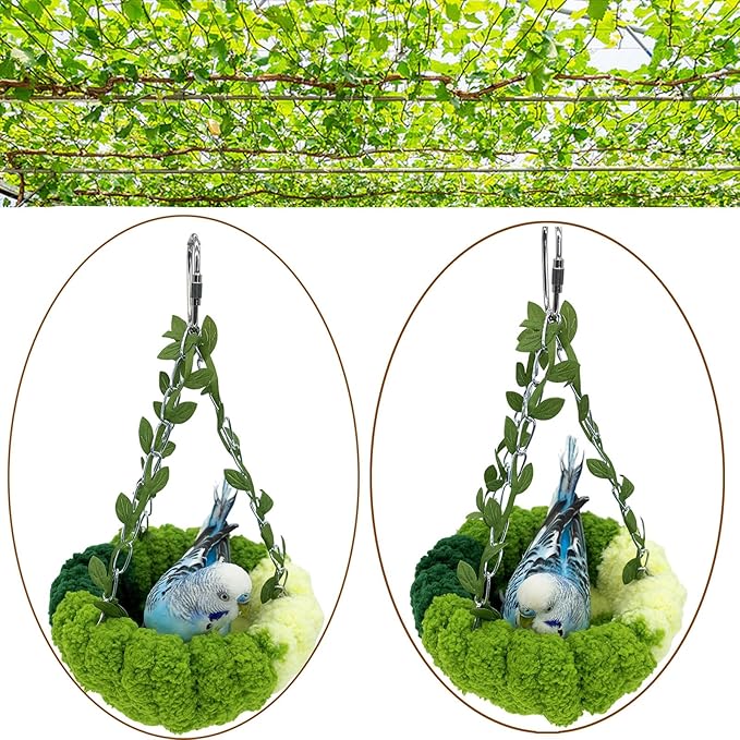 Bird Nest Cage Accessories, Plush Bird Hut Bedding Snuggle Parakeet Bed Hanging Bird House Cage for Parrot, Finch, Lovebirds, Canary