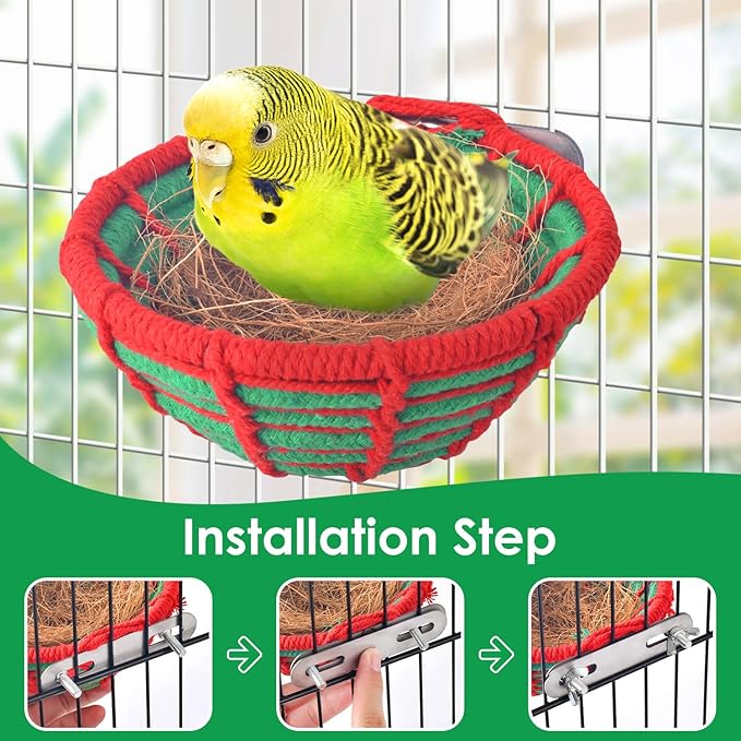 KATUMO Bird Nest, 5.3in Cockatiel Breeding Nest Parakeet Bed with Natural Coconut Fiber Bedding for Budgie, Parakeet, Cockatiel, Conure, Lovebird, Canary, Finch, Small Birds