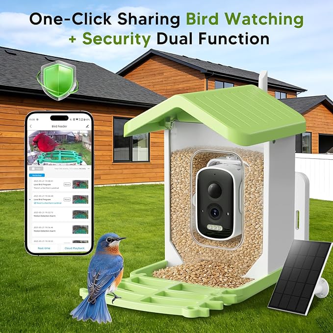 Billber Smart Bird Feeder with Camera - Solar Powered & Night Vision, 2K HD Real-Time View & Instant Alerts, Waterproof Outdoor Hummingbird Feeder, for Bird Watching Enthusiasts