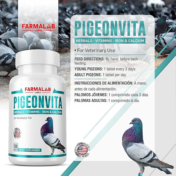 Probiotics Powder Pet for Pigeons, para Palomas, Quail, Doves, Columbidae Birds (240 gm) Farmalab