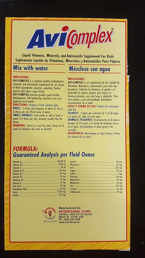 INTERFARMA AVICOMPLEX Liquid Vitamins Minerals &AMINOACIDS Supplement for Birds & Small Animals