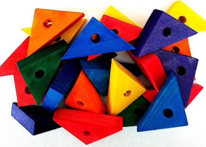 Wooden Colored 24 Triangles Bird Parrot Toy Parts African Grey Macaw Amazon