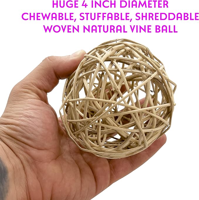 by M&M 5070 Mega 4 Inch Natural Vine Ball - Handwoven Natural Rattan Ball, Lightweight, Chewable, Stuffable, Hangable, Versatile, Great for All Birds from Budgies to Macaws
