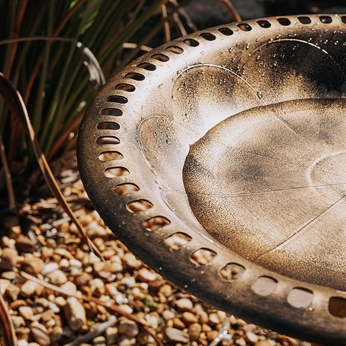 Backyard Expressions Outdoor Garden Bird Bath - Bronze - Weather Resistant Resin with Ground Stakes - 27 Inch