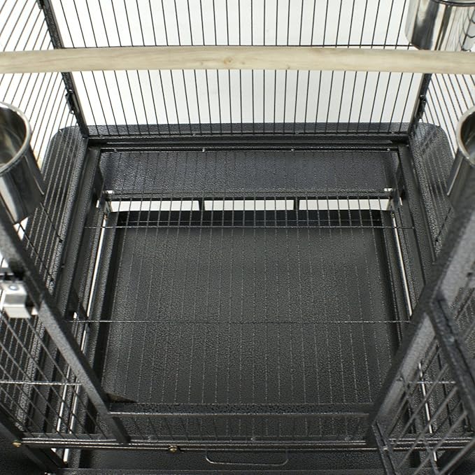 SUPER DEAL 68-inch Large Bird Cage with Rolling Stand African Grey Parrot Chinchilla Finch Cage Conure Cockatiel Cockatoo Pet House Wrought Iron Birdcage, Black