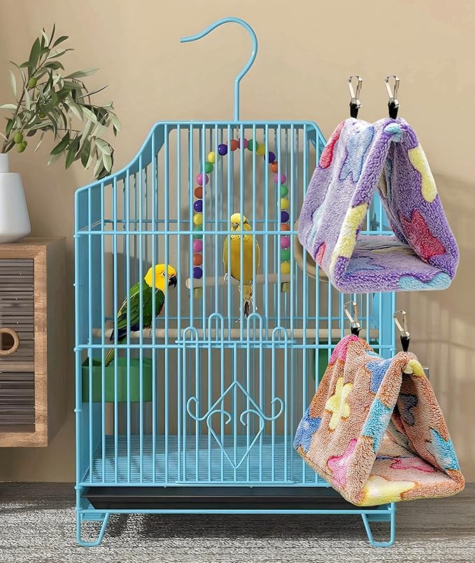 2 Pack Bird Nest Plush Snuggle Bird Hammock Hanging Bird Cave Parrot Sleeping Bed Shed Hut Hanging Tent for Budgies Finch Parakeet Cockatiel Cockatoo Lovebird-Star Pattern (Brown&Purple)