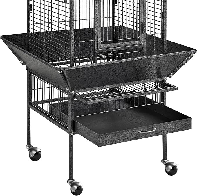 Topeakmart 61.5-inch Wrought Iron Selection Play Top Large Parrot Bird Cage, Black