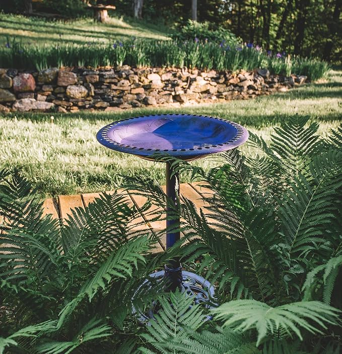 Backyard Expressions Outdoor Garden Bird Bath - Lilac Purple - Weather Resistant Polyresin - 27 Inch
