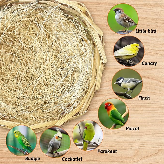 VCEPJH Handmade Bird Nest for Cage 4 Pack Bamboo Canary Breeding Nest with Hook Finch Nesting Hatching House with Fiber Liner for Littile Finch Parakeet Cockatiel Budgie