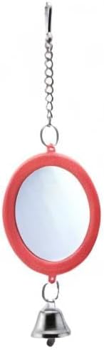 2PCS Bird Mirror with Bell Parrot Hanging Interactive Playing Toy for Cockatiel Parakeets Canaries Budgie Cage Accessories (Red)