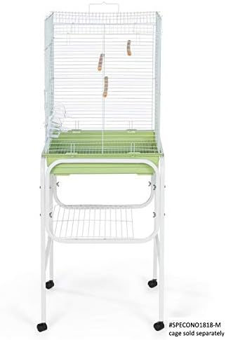 Prevue Pet Products Bird Cage Stand with Shelf - Small Metal Cage Stand with Rolling Wheels, Bird Stands for Inside, Mid‑Height Shelf for Cage Accessories, Toys, and Storage - White