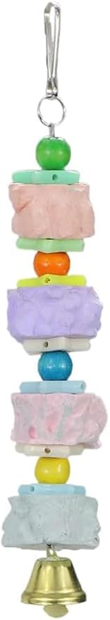 Litewoo Bird Beak Trim Colorful Calcium Stone Parrot Pet Chew Long String Cage Toy with Bell, Chinchilla Grinding Teeth Lava Block for Conure, Budgies, Parakeet, Hamster, Rabbit 2-Pcs