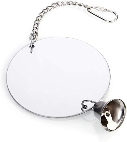 Bird Mirror Toy with Bell Swing Hanging Ringer Leather Mirror Toy Parrot Cage Accessories Decoration for Small and Medium Parakeet Cockatiel Finch Lovebird Conure Budgie Cockatoo African Grey (E)